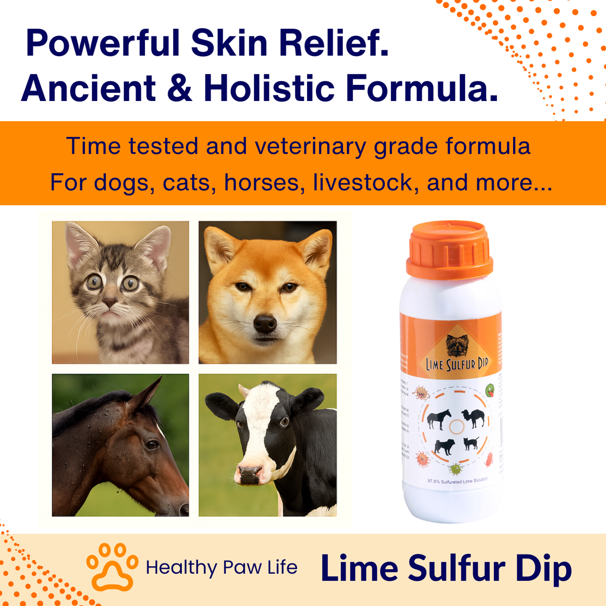 Lime Sulfur Dip – Concentrated Sulfur Solution for Itchy Skin, Mange, Ringworm & Dermatitis – Safe for Dogs, Cats, Horses, and Livestock Healthy Paw Life