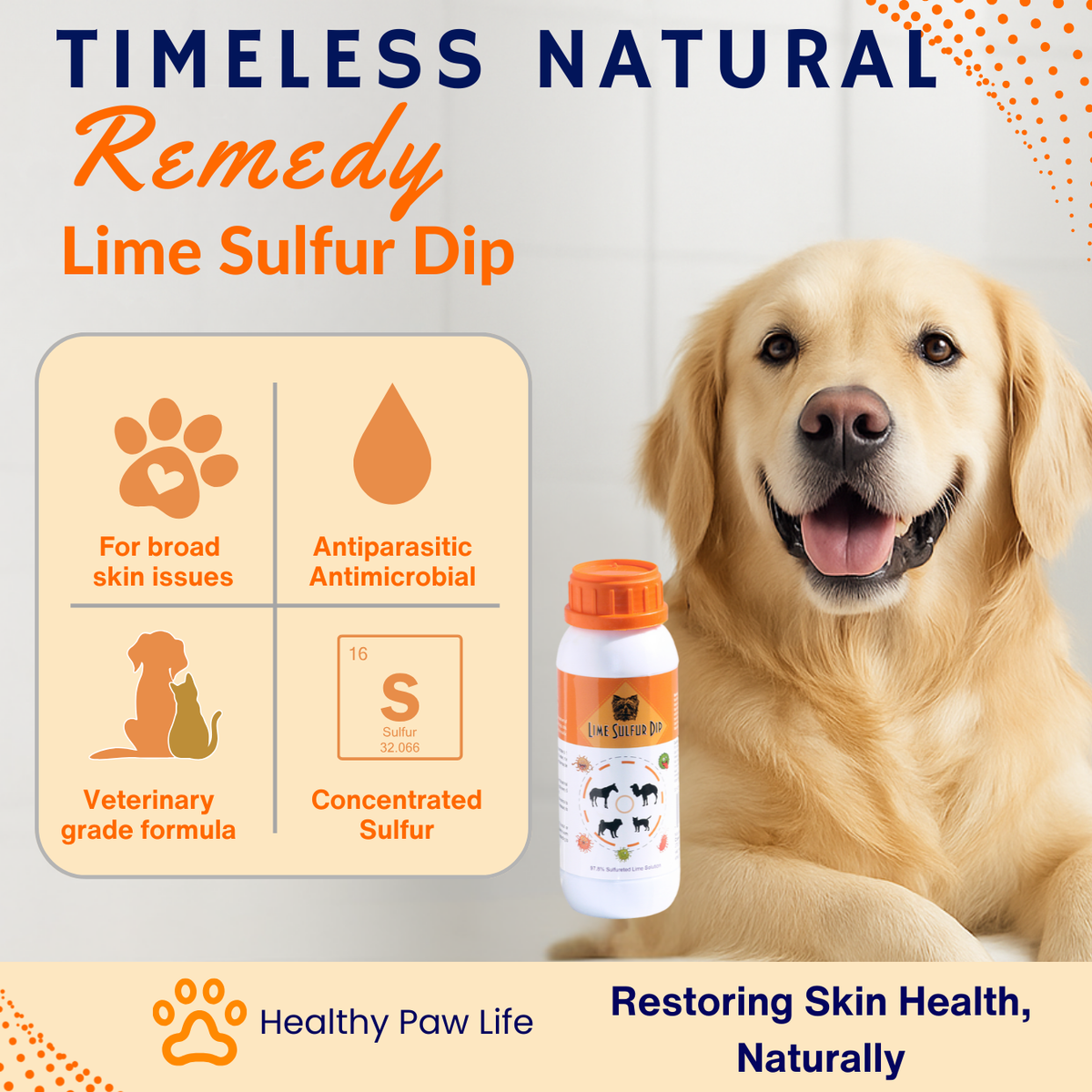 Lime Sulfur Dip – Concentrated Sulfur Solution for Itchy Skin, Mange, Ringworm & Dermatitis – Safe for Dogs, Cats, Horses, and Livestock Healthy Paw Life
