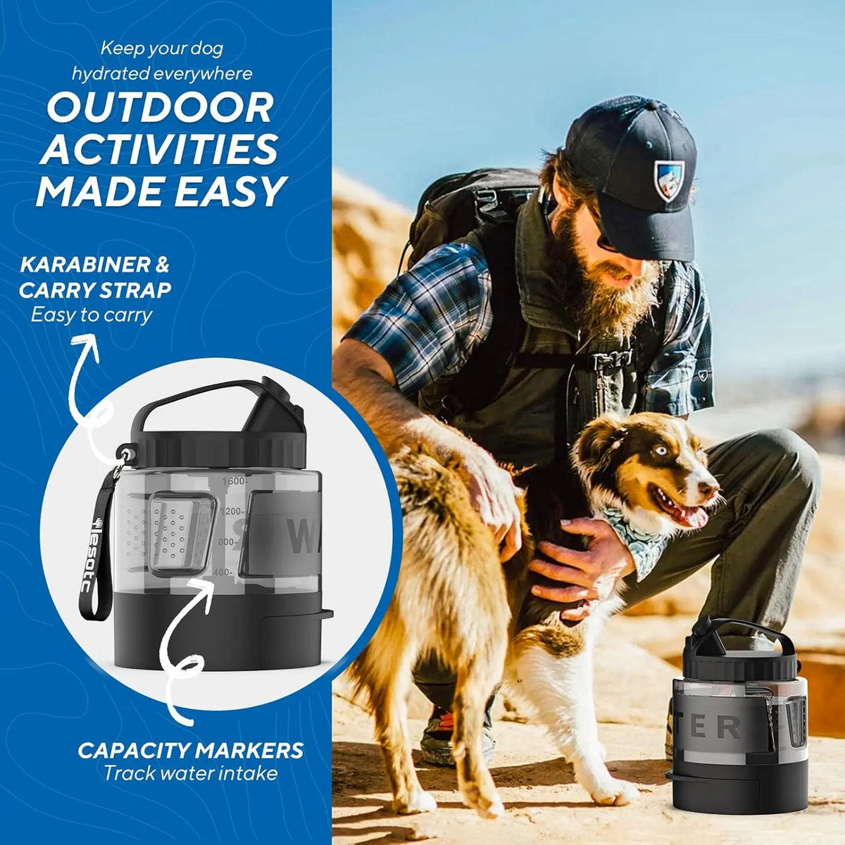 56oz Portable Large Dog Travel Water Bowl Dispenser LESOTC Pet Products