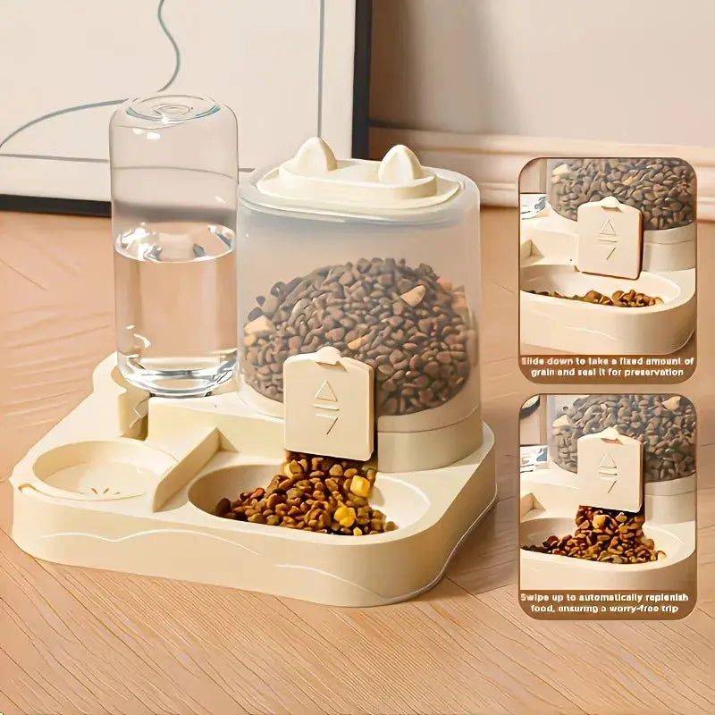 2-in-1 Large Pet Feeder & Water Dispenser, Dry Wet Separation, Durable Plastic, Transparent, No Battery, For Cats Dogs Travel Selvanelle