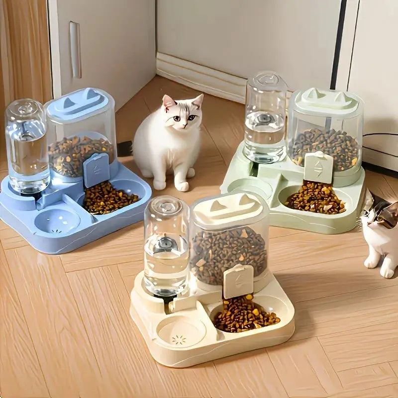 2-in-1 Large Pet Feeder & Water Dispenser, Dry Wet Separation, Durable Plastic, Transparent, No Battery, For Cats Dogs Travel Selvanelle